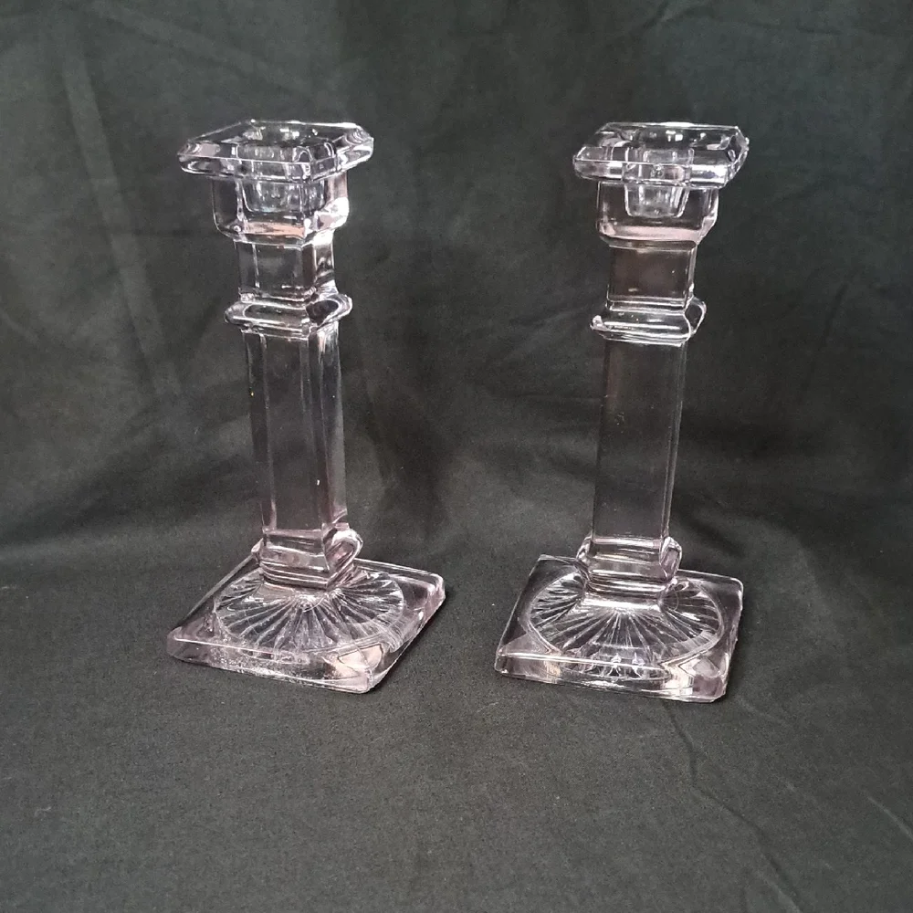 Vintage Pair Manganese Glass Candle Holders